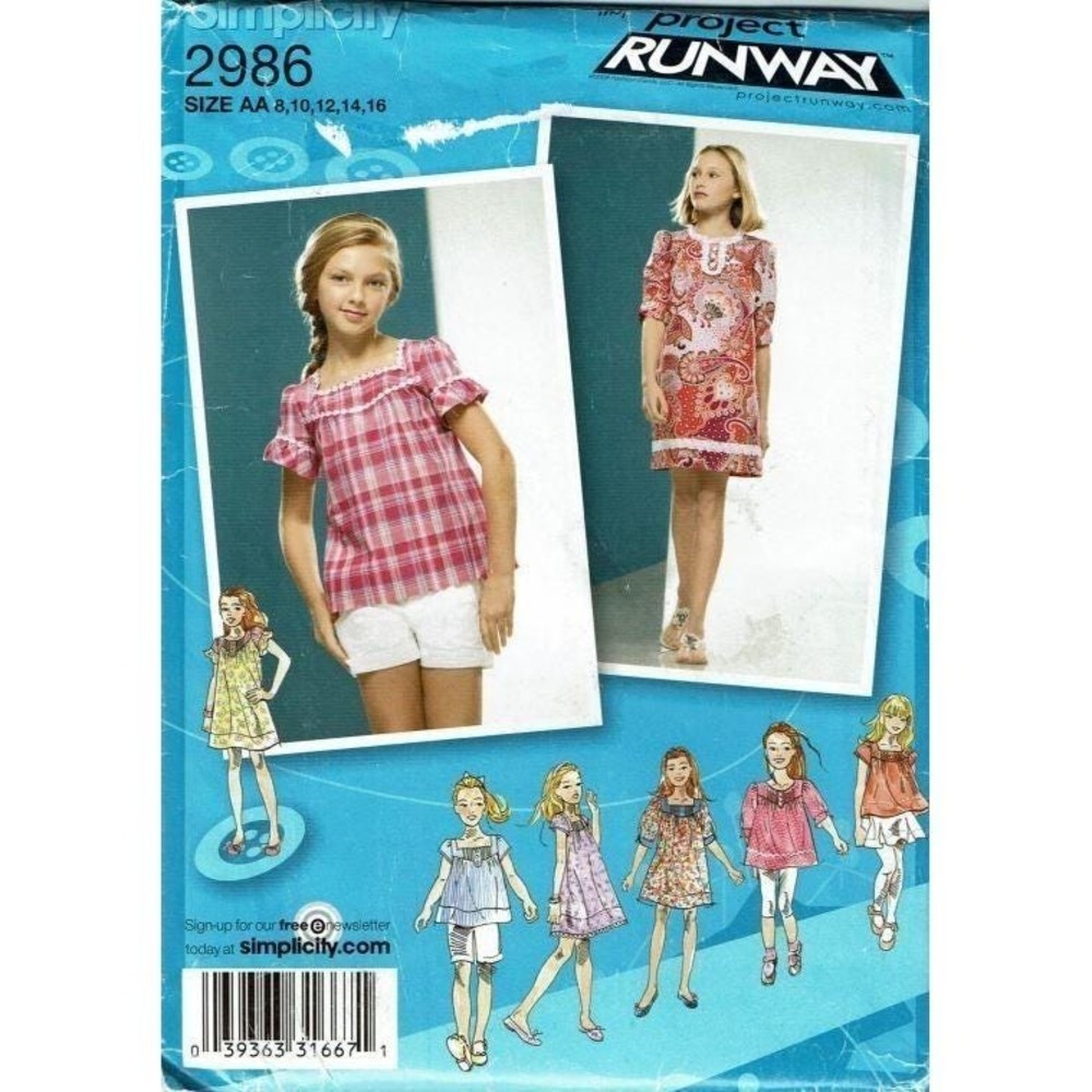 Simplicity Sewing Pattern 2986 Dress Top‎ Girls Size 8-16